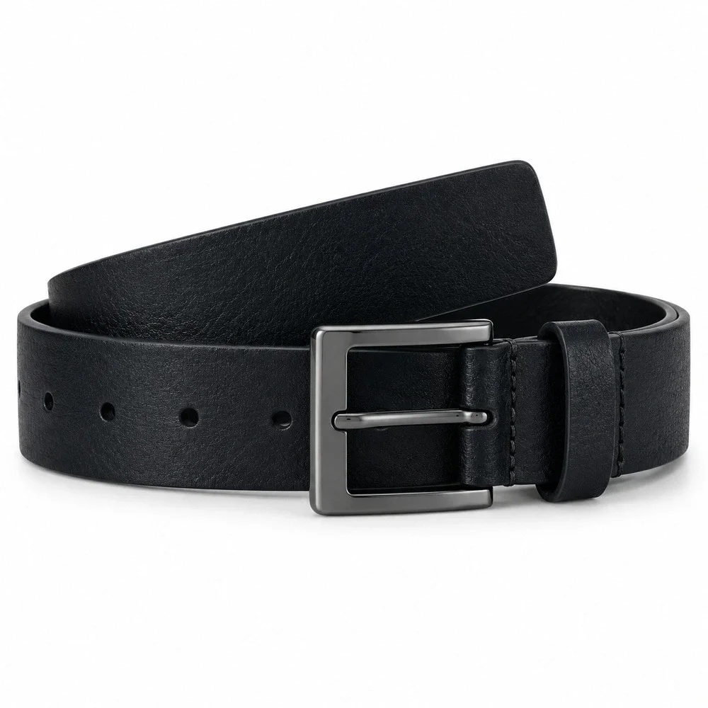 Alfani Mens Black Leather Belt Gunmetal Buckle Size L 38-40